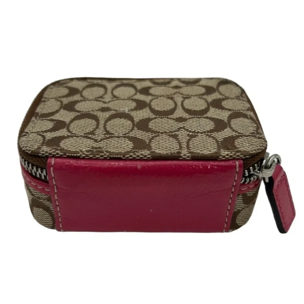 Coach Mini Jewelry Case Women's One Size Brown Pink Signature Monogram Zip Y2K